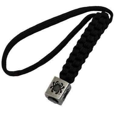 Spyderco Black Lanyard with Silver Square Bead  Handcrafted BoxWeave Pattern Pewter Bead with Iconic Logo  Model BEAD1LY