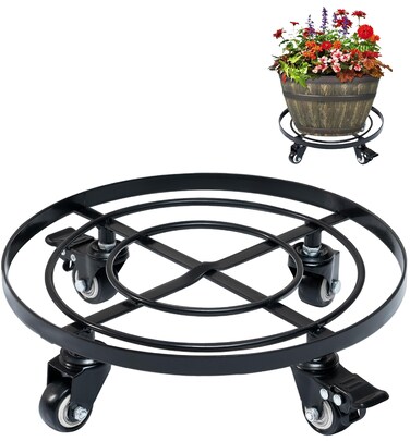 IDZO Round Heavy Duty Plant Caddy with Wheels Cast Iron Plant Dolly Plant Stand with Wheels Load Capacity 180 Lbs Repositioning Heavy Pots Hauling Heavy Household Items 12 Inch  Black