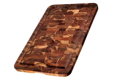 Mountain Woods Brown Organic EndGrain Acacia HardWooden Cutting Board for Kitchen wJuice Groove  Chopping Board  Butcher Block  24 x 16 x 1