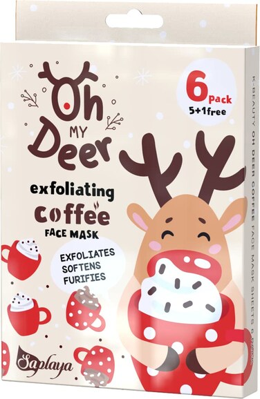Saplaya KBeauty Facial Skincare Natural Beauty MultiPack Face Sheet Masks Balanced Skin Care Made In South Korea Oh My Deer Exfoliating Coffee Holiday Pack