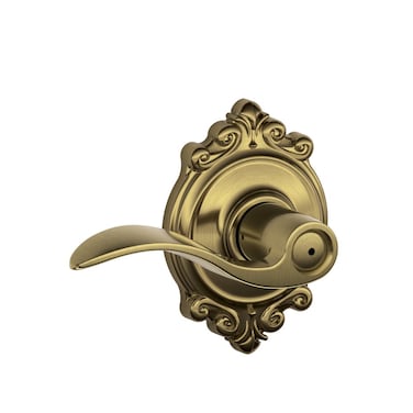SCHLAGE Accent Lever with Brookshire Trim Bed and Bath Lock in Antique Brass  F40 ACC 609 BRK