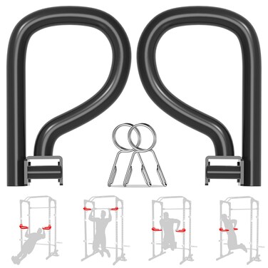Balelinko Multi Grip Set of 2 Barbell Rack Holders Dip Grip Handles Dip Bar Attachments for 2 x 2 Tube Power Cage Bonus a Pair of 2 Spring Clip Collars Rings