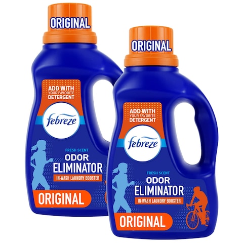 Febreze Laundry Detergent Additive Original Strength In Wash Odor Eliminator Designed to Remove Odors in a Single Wash Caused by Sweat Food Smoke Fresh Scent 50 fl oz 2 Pack
