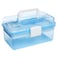 MyGift 10 Inch Portable First Aid Storage Box Transparent Blue Plastic Case Tool Box Sewing Box Organizer Travel Kit Box with Removable Tray Clear Lid and Top Handle
