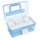 MyGift 10 Inch Portable First Aid Storage Box Transparent Blue Plastic Case Tool Box Sewing Box Organizer Travel Kit Box with Removable Tray Clear Lid and Top Handle