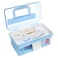 MyGift 10 Inch Portable First Aid Storage Box Transparent Blue Plastic Case Tool Box Sewing Box Organizer Travel Kit Box with Removable Tray Clear Lid and Top Handle