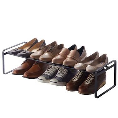 Yamazaki Home Adjustable Shoe Rack  Spacesaving Storage Solution Steel One Size Black