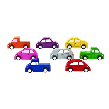 Excellerations 4 x 1 x 214 inches Block Play Wooden Cars and Trucks Set of 8 Preschool Educational Toys Supports Early STEM Skills Ages 3 Years and Up