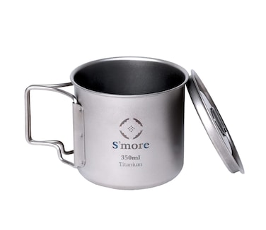 Smore Titanium Mug Camping Cup with Foldable Handle and Lid Lightweight Titanium Pot for Camping Coffee Mug Hiking Backpacking Cup 118oz350ml