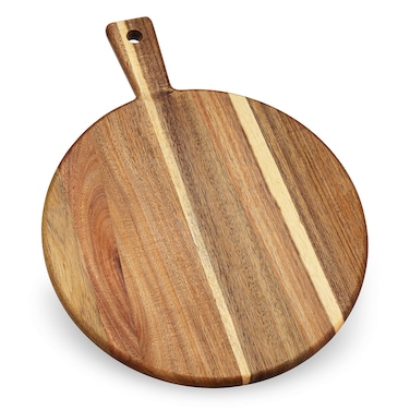 Acacia Wood Round Cutting Board and Chopping Board with Handle for Meat Cheese Board Vegetables Bread and Charcuterie  Decorative Wooden Serving Board for Kitchen and Dining Room Large 17 x 13