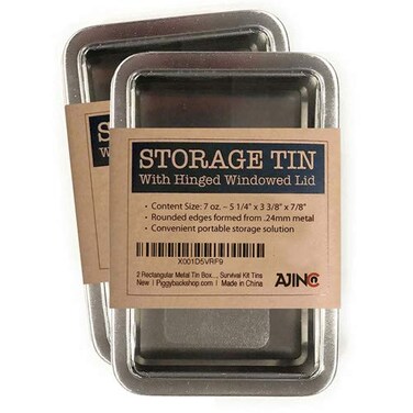 Rectangular Metal Storage Tin Box with Windowed Hinged Lid  Plain Silver Blank Storage Case Survival Kit Tins 55 x 35 2X