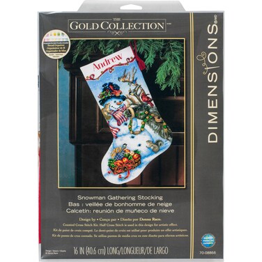 Dimensions Gold Collection Counted Cross Stitch Snowman Gathering Personalized Christmas Stocking Kit White Aida 16 18 Count