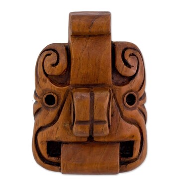 NOVICA Decorative Archaeological Maya Brown 178750 Jaguar Mystery Cedar Wood Mask