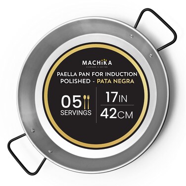 Machika Carbon Steel Pan  Professional Induction Cookware  Premium Polished Skillet for Cooking Mediterranean Food Steaks  More  Ideal for Restaurants Catering Events  5 Servings 17 inches