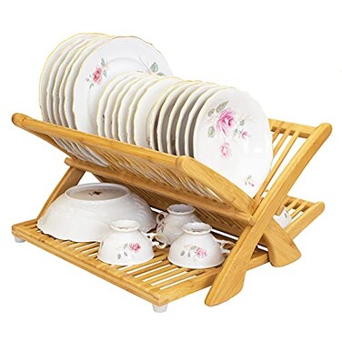 Totally Bamboo Eco Collapsible Dish Drying Rack Natural Bamboo