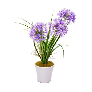 Restaurantware Fiore 4 x 14 Inch Artificial Allium Flowers 12 Potted Fake Purple Flowers  1 Bloom Use As Table Centerpieces Home Decor Or Office Decor Violet Plastic Faux Flowers In Plastic Pots