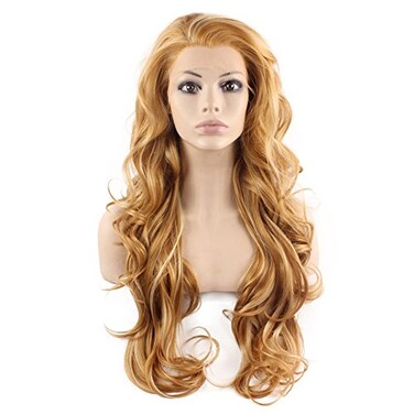 Mxangel Long Wavy Celebrity Natural Hair Line Synthetic Lace Front Blond Wig