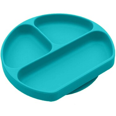 Silikong Suction Plate for Toddlers  BPA Free 100 FoodGrade Silicone  Microwave Dishwasher and Oven Safe  Stay Put Divided Baby Feeding Plates 1 Turquoise