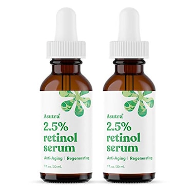 ASUTRA 25 Retinol Serum 1 fl oz Pack of 2  Hyaluronic Acid Vitamin E Wheat Germ Aloe  Jojoba Oil Plumping Face Serum
