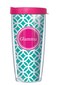 Signature Tumblers Pink Grandma Insignia Wrap on Teal and White Roundabout 16 Ounce DoubleWalled Travel Tumbler Mug with Hot Pink Easy Sip Lid