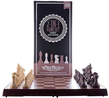 Checkers Game Board  2 in 1 Folding and Magnetic Chess Game Great for Travel Chess Set Strategy Game is 125 x 125 International Chess Set