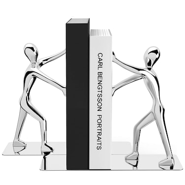 MROCO Decorative Bookends Heavy Duty Zinc Alloy Metal Man Book End Nonskid for Shelves Book Support Book Stopper for Books Movies Magazines Video Games 728 x 61 in Silver