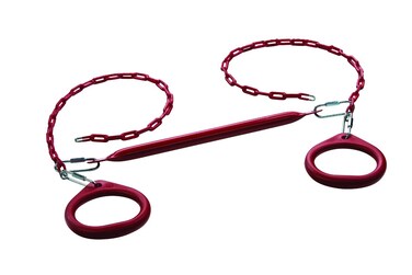 Standard Trapeze Bar with Rings  Red  Compatible with Most Playsets  Easy to Install  115lb Capacity  Swing Hangers Not Included  DIY Swingset Accessory  Backyard Playground Accessories