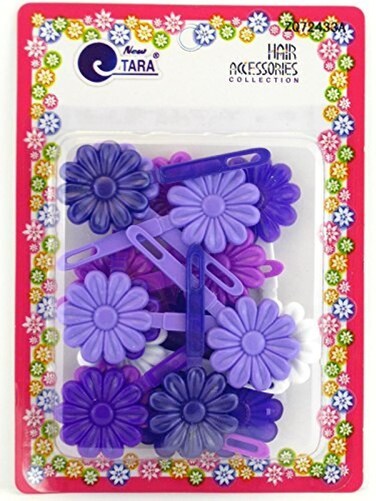 Tara Girls Self Hinge Flower Barrettes  Purple  White  18 Pcs
