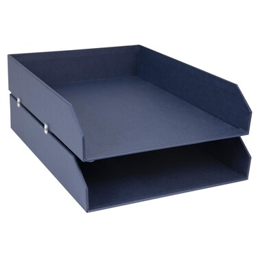 Bigso Box of Sweden Hakan Letter Trays  Stackable Paper Tray Organizer for A4 Letter Size Documents  Stackable Letter Tray wStable Rubber Feet for Desks  91 x 122 x 24  Pack of 2  Blue