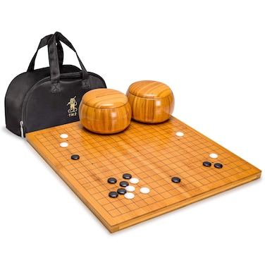 Yellow Mountain Imports Bamboo 08Inch Reversible 19x19  13x13 Go Game Set Board with Single Convex Melamine Stones and Bamboo Wood Bowls Set  Classic Strategy Board Game BadukWeiqi