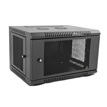 V7 RMWC6U1N 6U Wall Mount Rack Cabinet Enclosure Fully assembled vented door adjustable mounting rails cold rolled steel 5 year warranty Black
