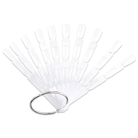 Beauticom 50 Piece Clear Plastic 3 Tier False Nail Tip Sticks Chart Fan with Metal Ring Holder for Nail Polish Swatch Practice Nail Art Design and Pattern Display Tool