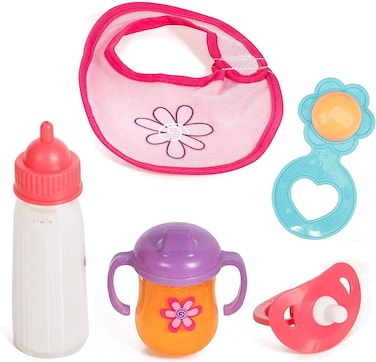 Mommy  Me Baby Doll Accessories Feeding Care 7 Piece Set in a Bag Includes Doll Magic Bottles
