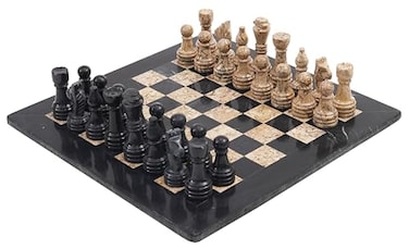 Radicaln Marble Chess Set 15 Inches Black and Fossil Coral Handmade Board Games for Adults  1 Chess Board  32 Chess Pieces  Chess Game Chess Sets for Adults  Board Chess Game