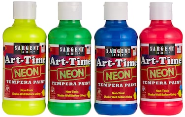 Sargent Art 4 x 8 oz Gallon Tempera Paint Vibrant Fluorescent Colors Neon Finish NonToxic