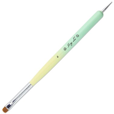 IvyL Premium 2 Way Finest French Gel Acrylic Nail Art Kolinsky Brush with Dotting Tool with Green and Yellow Ombre Wood Handle Size 6