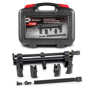 Powerbuilt Universal Pulley Puller Kit Specialty Engine and Drive Train Tool Set Remove Serpentine Pulleys Service Car Vehicles Storage Case 648443