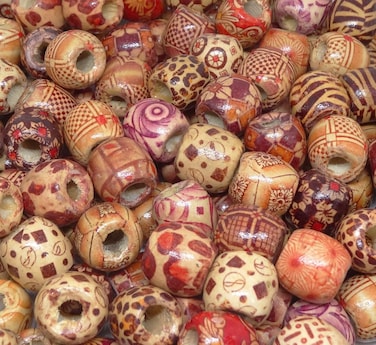 Penta Angel 100PCS 17mm Natural Painted Pattern Barrel Wood Beads Round Loose Wooden Beads Bulk for Art  Craft Project and Jewelry Making