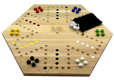 Solid Maple Double Sided Aggravation Marble Board Game Hand Painted 16 inch by Cauff