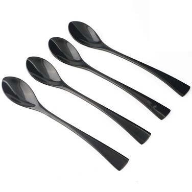 JANKNG 4Pieces 1810 Stainless Steel Long Handle Spoon Mixing Spoon Stirring Spoon Ice Tea Coffee Stir Spoon Mirror Polishing Black