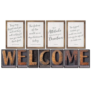 Schoolgirl Style Rustic Welcome Bulletin Board SetFarmhouse Welcome Sign Letters Industrial Chic Posters with Inspirational Quotes Farmhouse Decor 11 pc