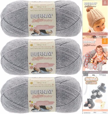 Bernat Softee Baby Yarn 3 Pack Bundle Includes 3 Patterns DK Light Worsted 3