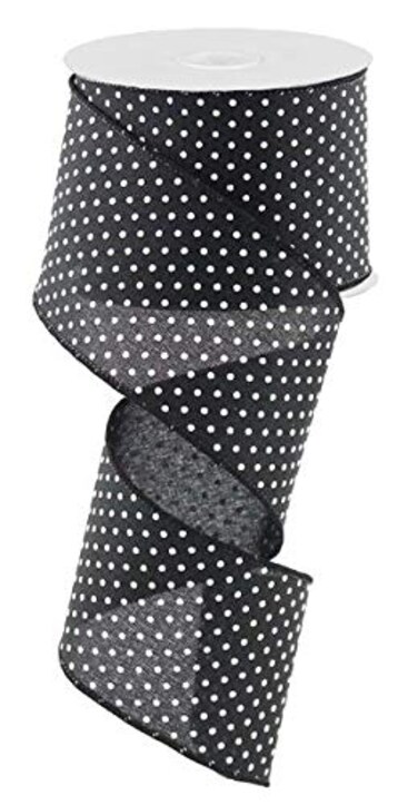 Black White Raised Swiss Polka Dots Wired Ribbon 25 Inches x 10 Yards