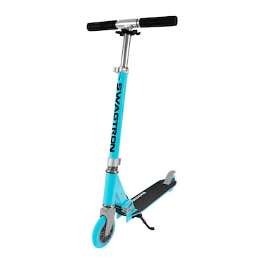 Swagtron K1 TwoWheel Kick Scooter for Kids  Teens Adjustable for 40 to 72 ABEC9 Bearings Next Gen FoldnLock System  Kickstand BlueSilver