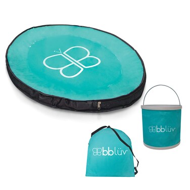 bblv Splsh Kiddie Pool Mat  Portable Travel Mini Pool Baby Splash Pad with Carrying Bag  Water Bucket for Beach Park and Backyard Patio