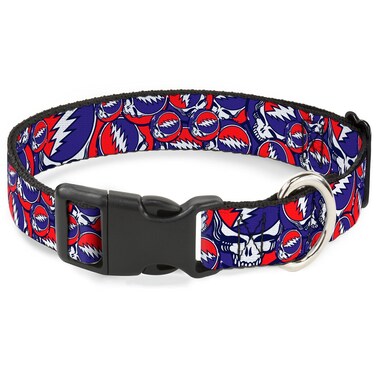 BuckleDown Plastic Clip Collar  Steal Your Face Stacked RedWhiteBlue  1 Wide  Fits 1526 Neck  Large