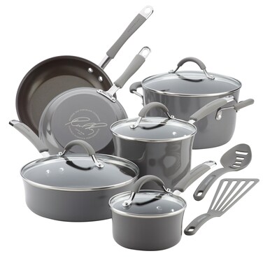 Rachael Ray  16802 Rachael Ray Cucina Nonstick Cookware Pots and Pans Set 12 Piece Sea Salt Gray