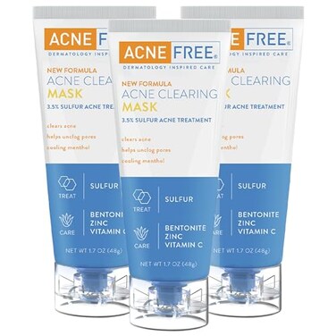 AcneFree Acne Clearing Mask 35 Sulfur Acne Treatment Absorbs Excess Oil and Unclogs Pores with Vitamin C Bentonite and Zinc 17 Ounce  Pack of 3