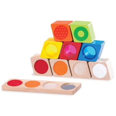 Smart Builder Toys Top Right Toys 4 in 1 Wood Blocks 10Piece Set Sensory Texture Matching Color Mixing  Sound Pink