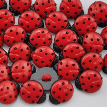 100 Pcs Ladybug Shaped Buttons Plastic Mini Buttons Craft Decorations by EORTA for Scrapbooking Clothing DIY Craft Red